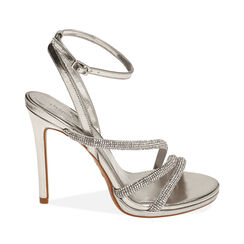 Sandalo con tacco donna argento chic, tacco 10,5 cm, Primadonna, 252133425LPARGE035, 001a