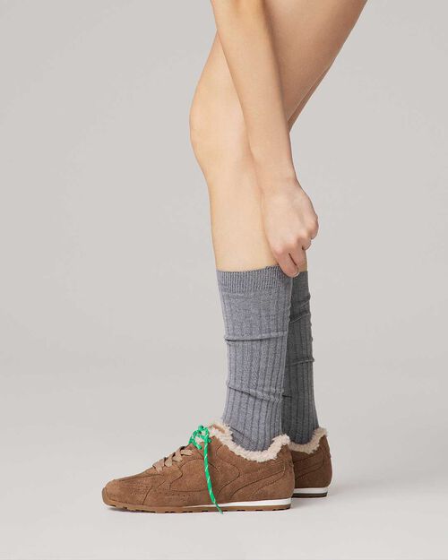 Sneakers taupe con fodera in pelo sintetico, TAUPE