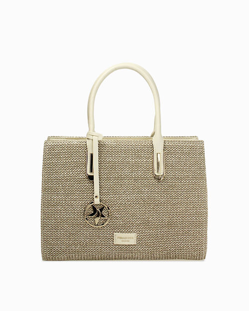 Borsa a mano beige con tracolla removibile, BEIGE
