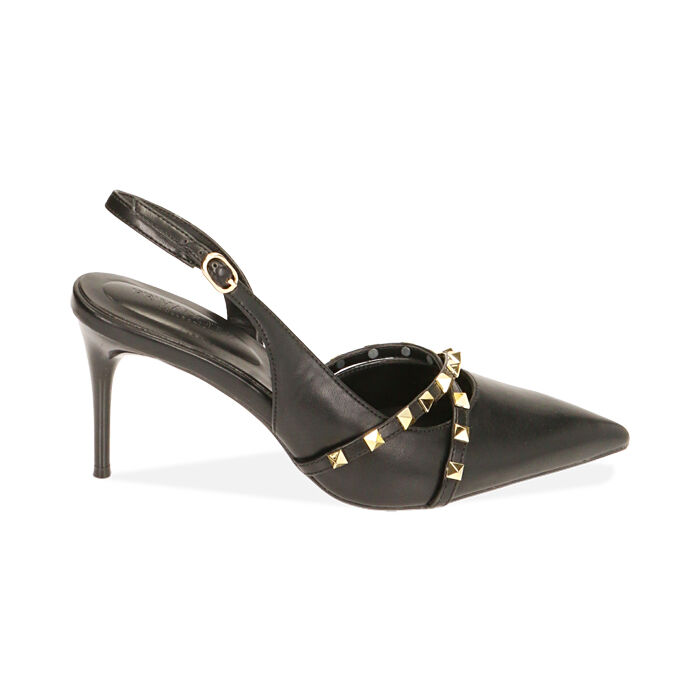 Decollete donna slingback borchiate nere tacco 8 cm Primadonna Collection