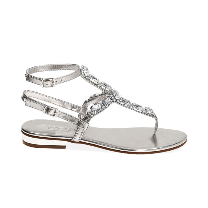 Sandalias mujer chanclas plata laminada | Primadonna Collection