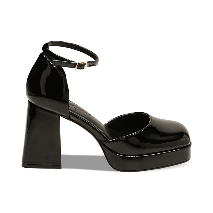 Décolleté platform nere in vernice, tacco 9,3 cm, Primadonna, 224878107VENERO037