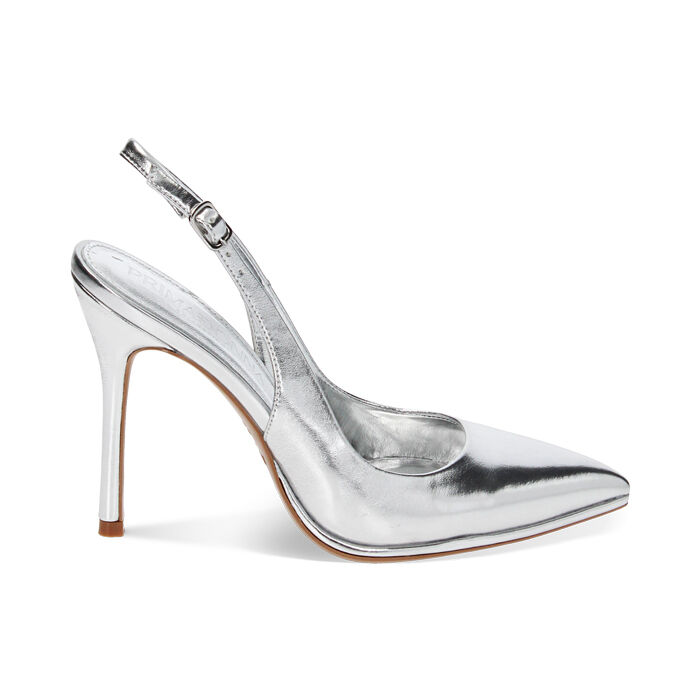 Décolleté slingback argento laminate, tacco 10 cm, Ultime occasioni, 232186203LMARGE036