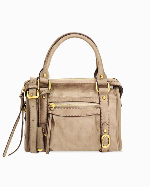 Mini bag taupe con dettagli dorati, TAUPE