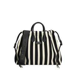 Sac à main femme noir ivoire en toile, Primadonna, 25F500906CANEPAUNI, 001a