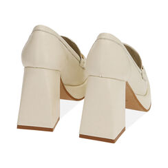 Mocassini panna in pelle, tacco 9 cm , Primadonna, 19L640051PEPANN039, 003 preview