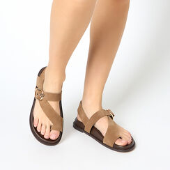 Sandali bassi donna taupe in camoscio, Primadonna, 25N151014CMTAUP036, 002 preview