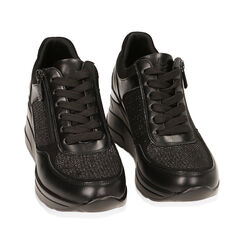 Sneakers nere in tessuto, zeppa 6 cm, Primadonna, 222850913TSNERO035, 002 preview