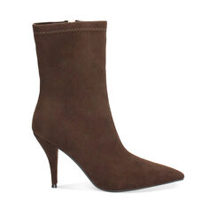 Bottines en microfibre brun foncé avec talon de 9 cm, Primadonna, 262744605MFMORO035, 001a