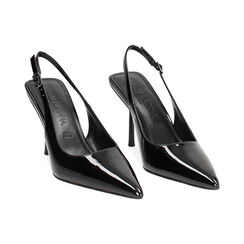 Décolleté slingback donna nere in vernice, tacco 9 cm, Primadonna, 25M748888VENERO035, 003 preview