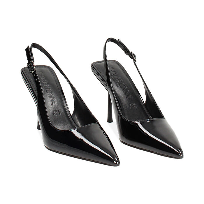 Décolleté slingback donna nere in vernice, tacco 9 cm | Primadonna ...