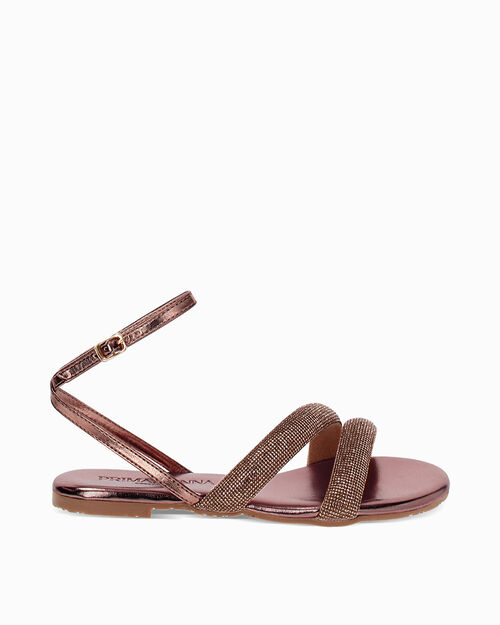 Sandali bassi donna rame in laminato con pietre, COPPER