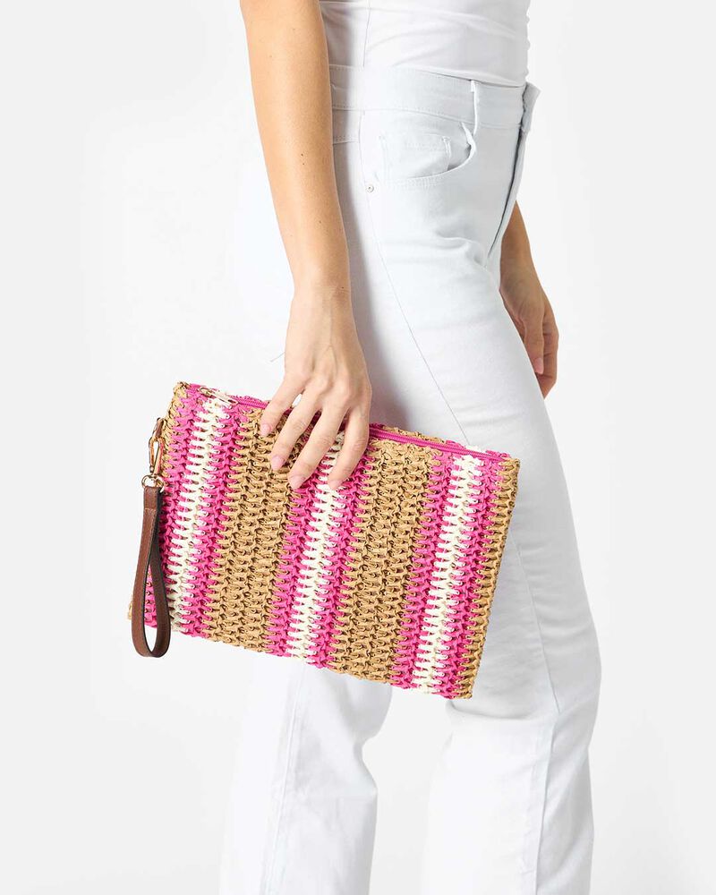 Pochette donna mare fucsia in raffia image number null