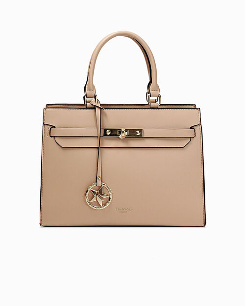 Bolso de mano beige con bandolera removible, BEIGE