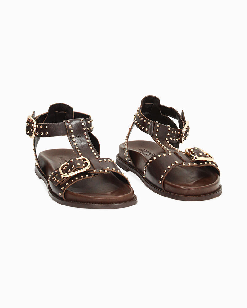Sandali bassi donna marroni in pelle image number null