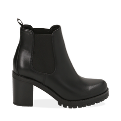 Chelsea boots neri in eco-pelle, tacco 8 cm , Scarpe, 140637851EPNERO036, 001a
