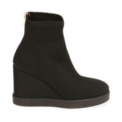 Ankle boots neri in lycra, zeppa 7,5 cm , Primadonna, 204989102LYNERO038, 001a