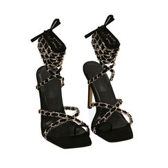 Sandali lace-up neri in microfibra, tacco 10,5 cm , 192113503MFNERO036, 002a