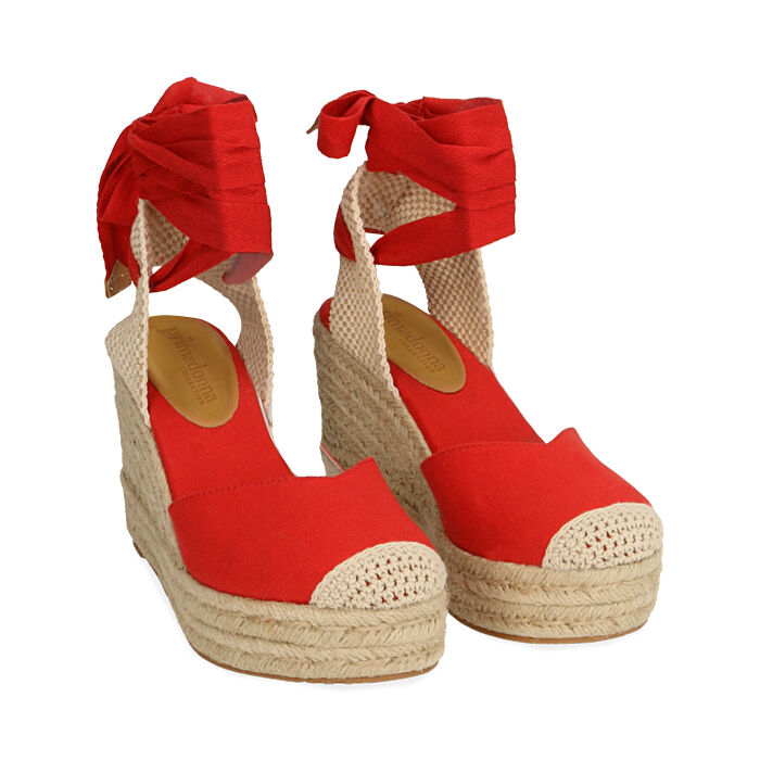 Espadrillas rosse in canvas, zeppa 9 cm | Primadonna Collection