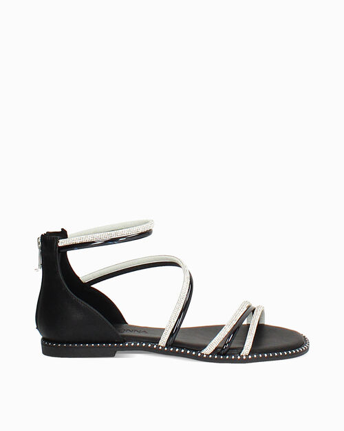Sandali bassi neri con pietre, BLACK