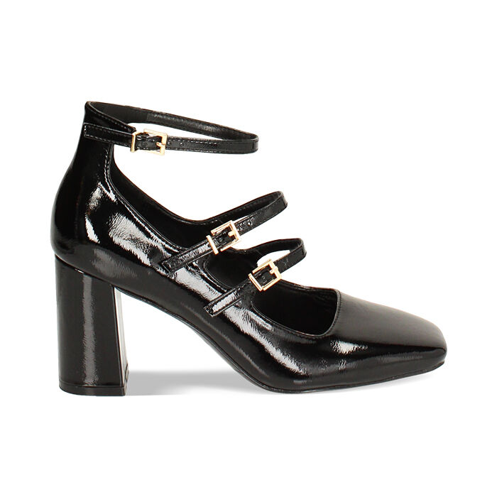 Décolleté nere in naplak, tacco largo 8 cm, Primadonna, 244912907NPNERO036