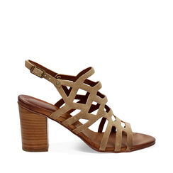 Sandalia con tacón mujer topo en gamuza, Primadonna, 257239909CMTAUP035, 001a