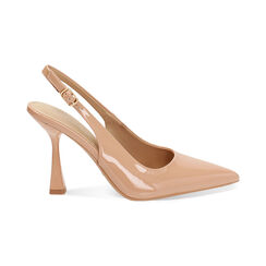 Décolleté slingback donna nude in vernice, tacco 7,5 cm, Primadonna, 254912902VENUDE035, 001 preview