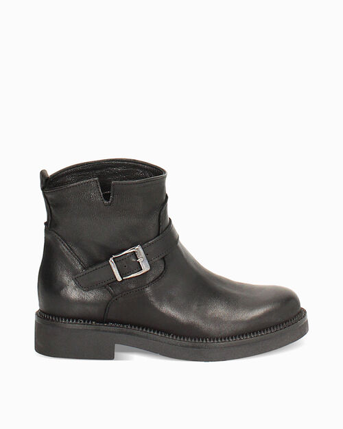 Boots motard en cuir lav&eacute; noir avec d&eacute;tails distinctifs, BLACK