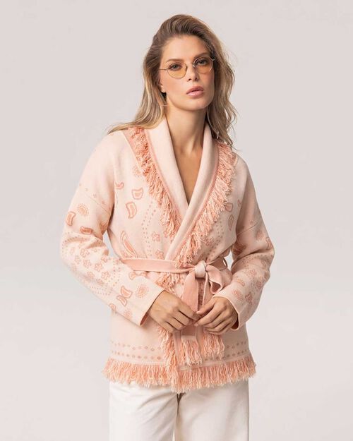 Cardigan rosa con cintura in vita, PINK