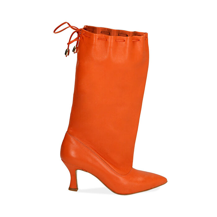 Botas de piel naranja, tacón de 7,5 cm | Primadonna Collection