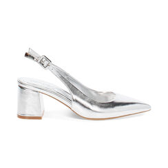 Décolleté slingback donna argentate, tacco largo 6,5 cm, Primadonna, 252121506LMARGE035, 001 preview