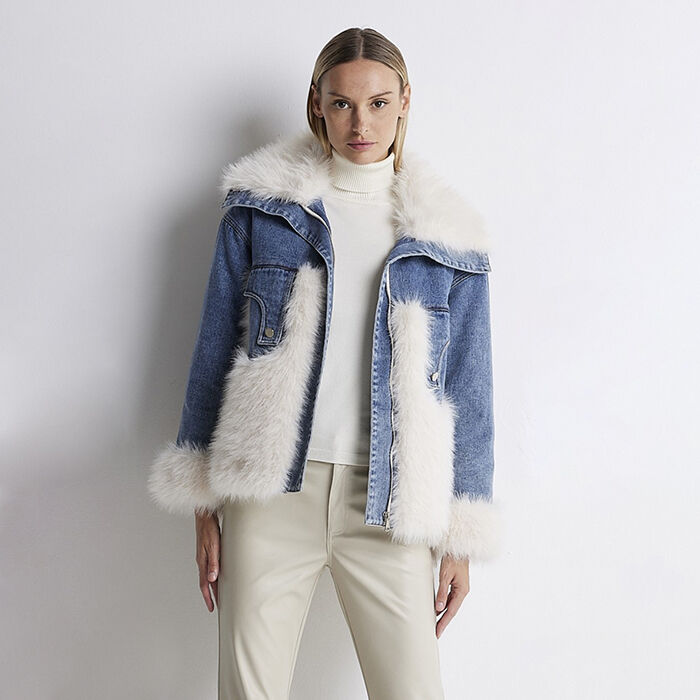 Giubbotto di jeans shop con pelo donna