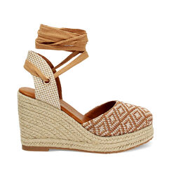 Alpargatas de mujer coñac beige en rafia, Primadonna, 254920101RFCOBE035, 001a