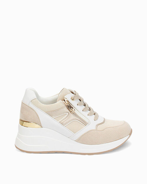 Sneakers donna beige in tessuto, BEIGE