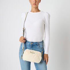 Borsa a tracolla in faux fur panna, Primadonna, 265700565FUPANNUNI, 002a