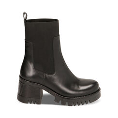 Stivaletti Chelsea neri in pelle, tacco 7 cm, Primadonna, 22N130003PENERO041, 001a