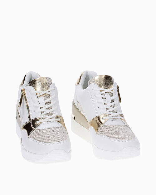 Sneakers bianco/oro, zeppa 7 cm, MULTI COLOR