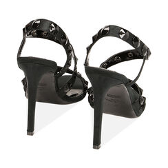 Sandali neri in raso con gemme, tacco 10,5 cm, Primadonna, 212105611RSNERO036, 003 preview