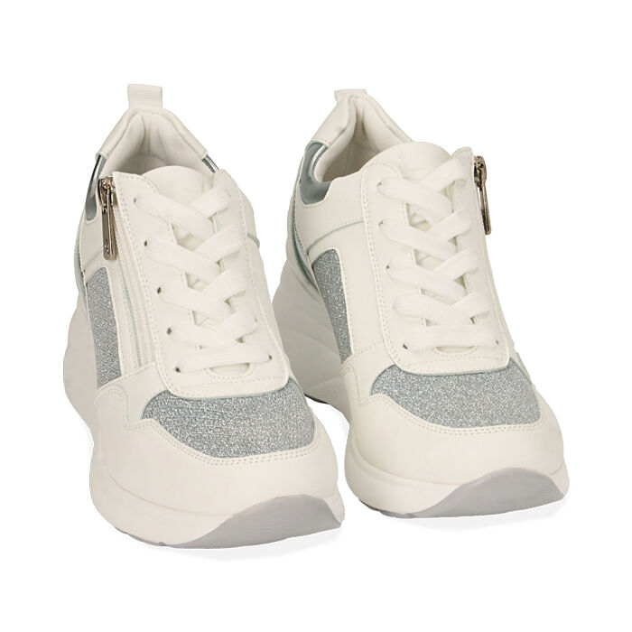 Deportivas mujer blanco/azul, cuña de 5,5 cm.