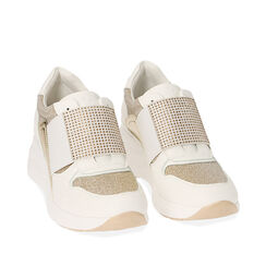 Slip-on bianco/oro, zeppa 5,5 cm , 192807206EPBIOR036, 002a