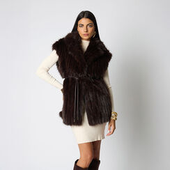 Cappotto smanicato in faux fur testa di moro, Primadonna, 266500477FUMOROM, 002a