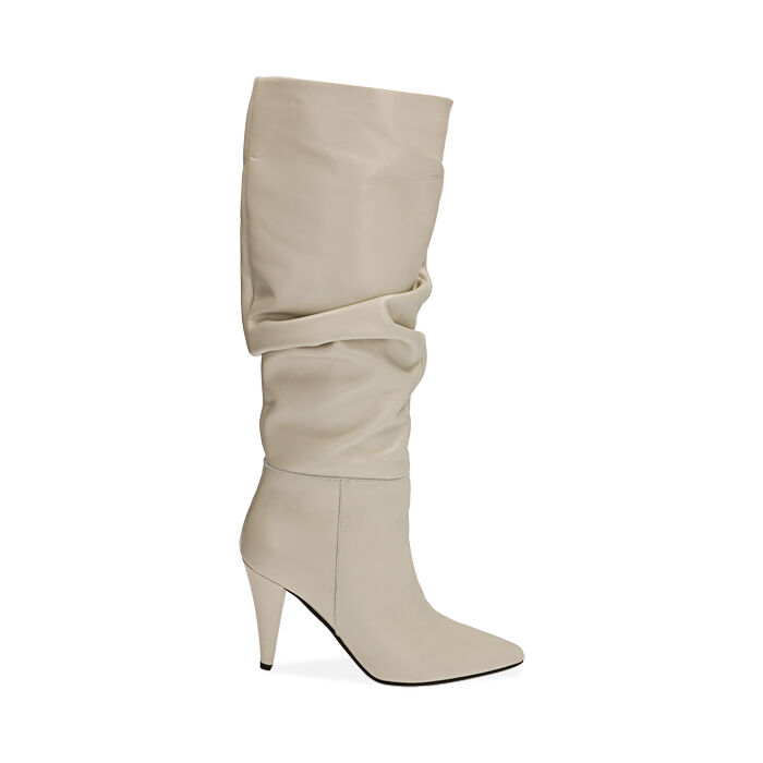 Botas color crema grabadas en piel, tacón de 10 cm, Special Price, 20L660010PEPANN035