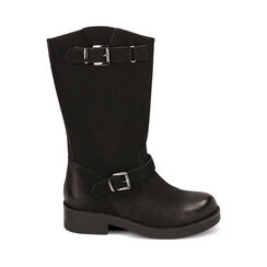 Stivaletti biker neri in nabuk, tacco 4,2 cm, Primadonna, 220690901NBNERO035, 001a