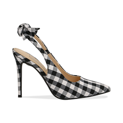 Décolleté Slingback bianco/nere in tessuto Vichy, tacco 10,5 cm,