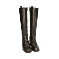 Botas negras de plataforma en piel, tacón de 9 cm., SPECIAL WEEK, 20L622010PENERO035, 002 preview
