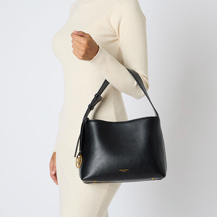 Borsa grigio chiaro a spalla in suede e pelle