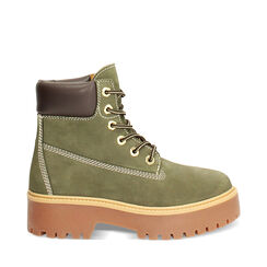 Polacchino verde in nabuk con tacco 4,8 cm, Primadonna, 266360001NBVERD035, 001a
