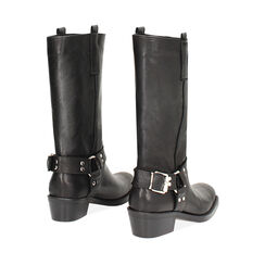 Biker neri in pelle lavata con accessorio sulla tomaia, Primadonna, 261044004PANERO036, 003 preview