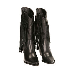 Camperos neri in pelle con frange, tacco 7 cm , Primadonna, 20L640190PENERO036, 002a