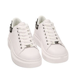 Sneakers bianche con borchie, suola 4,5 cm, Primadonna, 222621101EPBIAN035, 002a